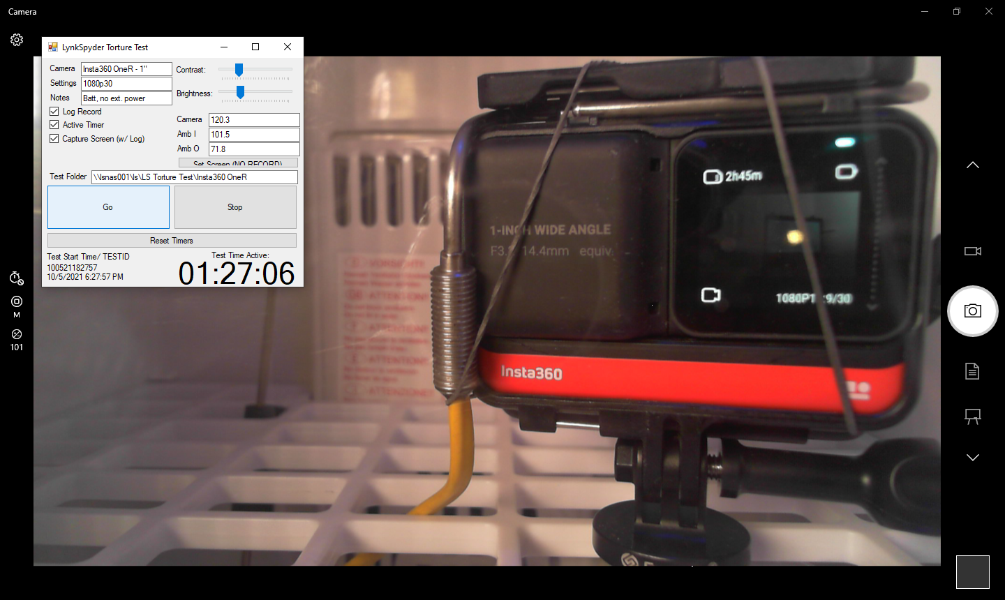 Insta360 One R 1in 1080/30, Battery, 38C/100F (Test ID 100521182757)