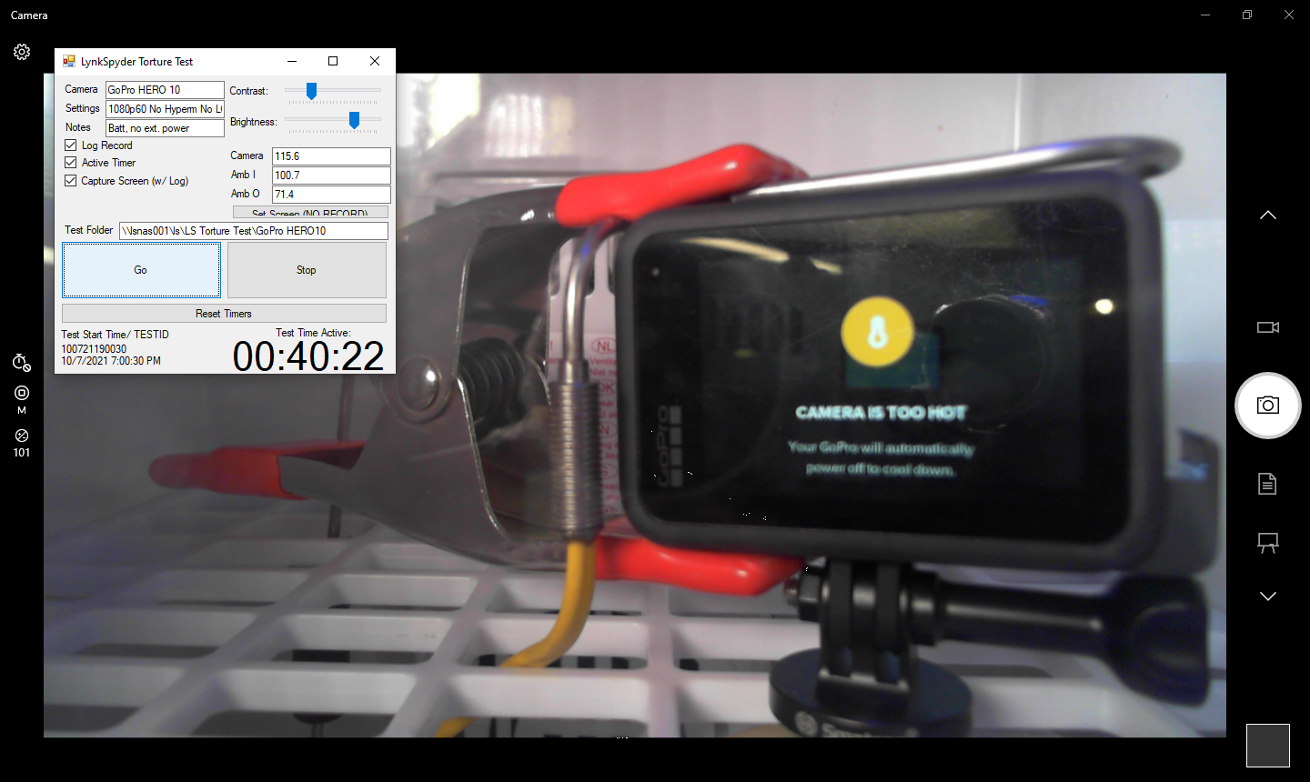 GoPro HERO 10 1080/60, Battery, 38C/100F (Test ID 100721190030)