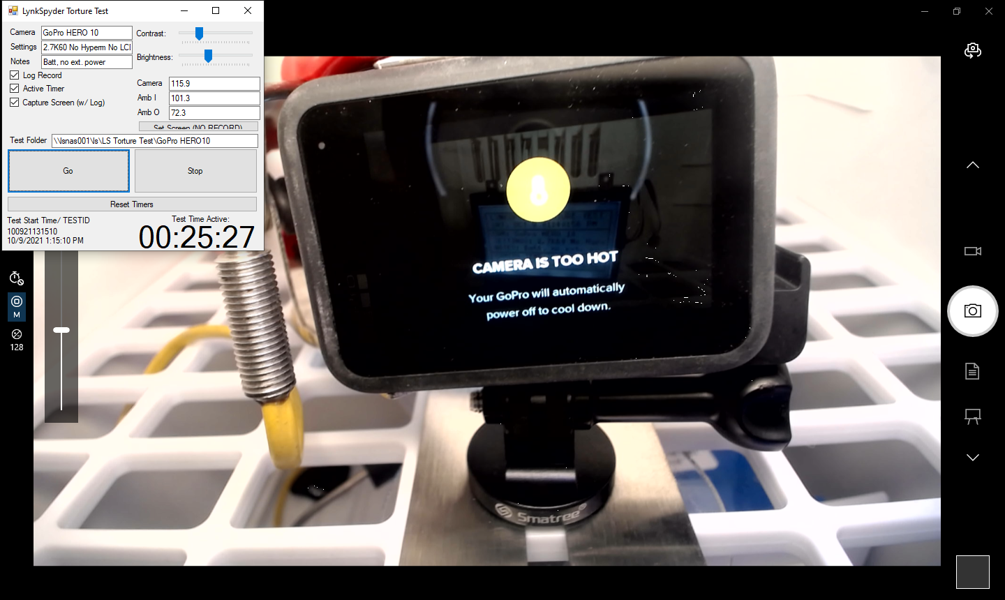 GoPro HERO 10 2.7K/60, Battery, 38C/100F (Test ID 100921131510)