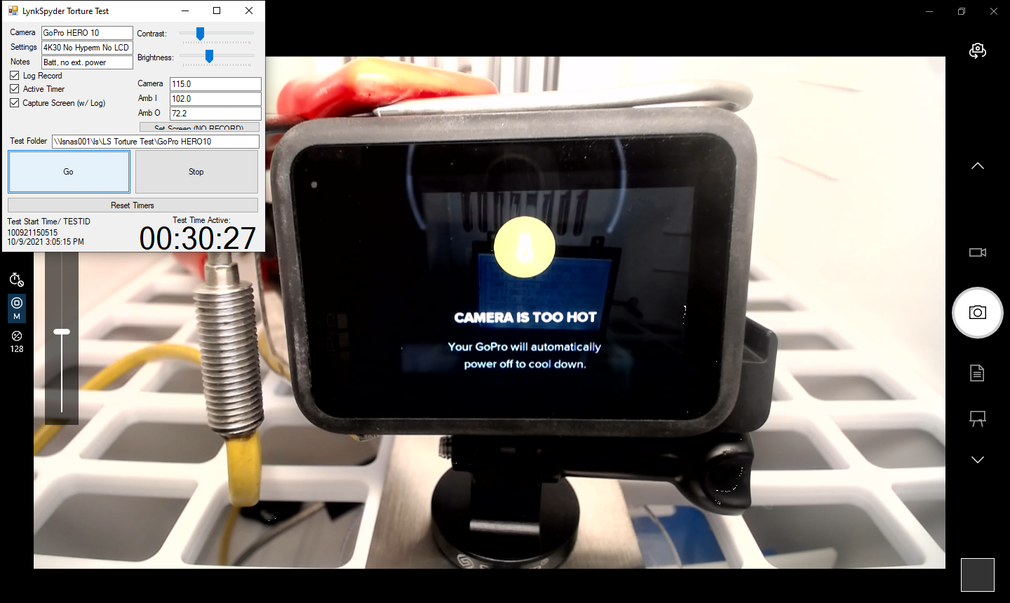 GoPro HERO 10 4K/30, Battery, 38C/100F (Test ID 100921150515)
