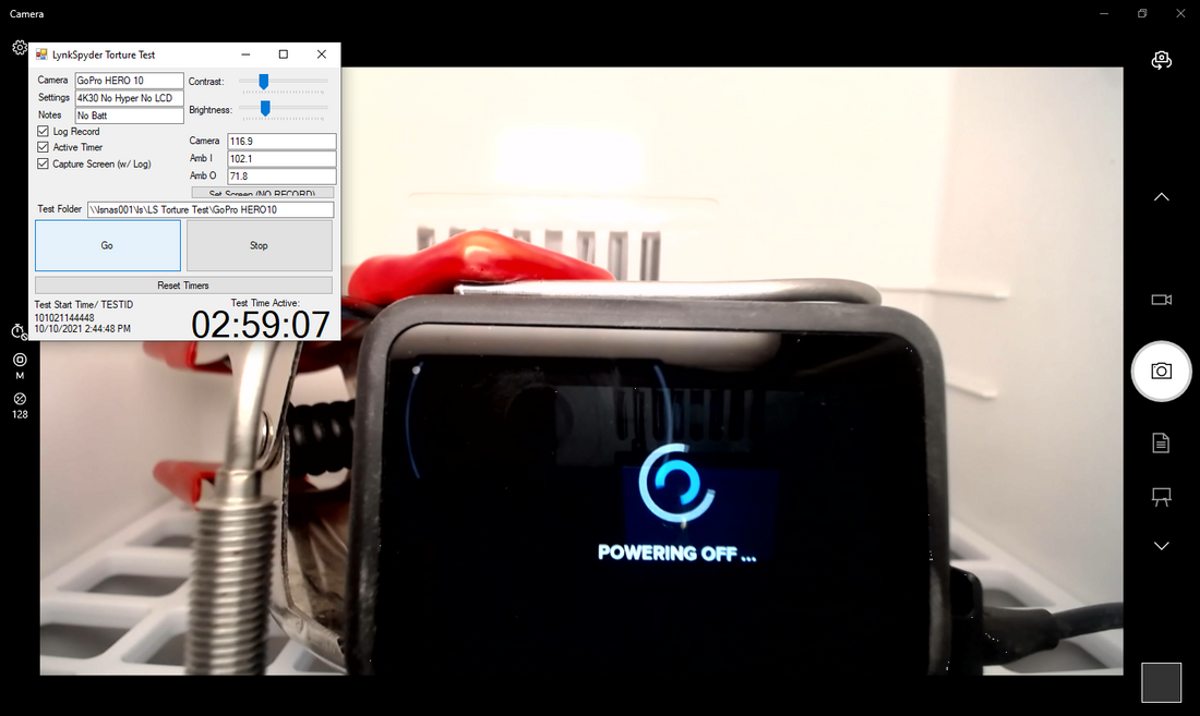 GoPro HERO 10 4K/30, No Battery, 38C/100F (Test ID 101021144448)