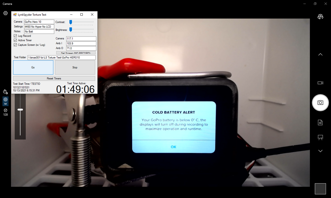 GoPro HERO 10 4K/60, No Battery, 38C/100F (Test ID 101321181531)