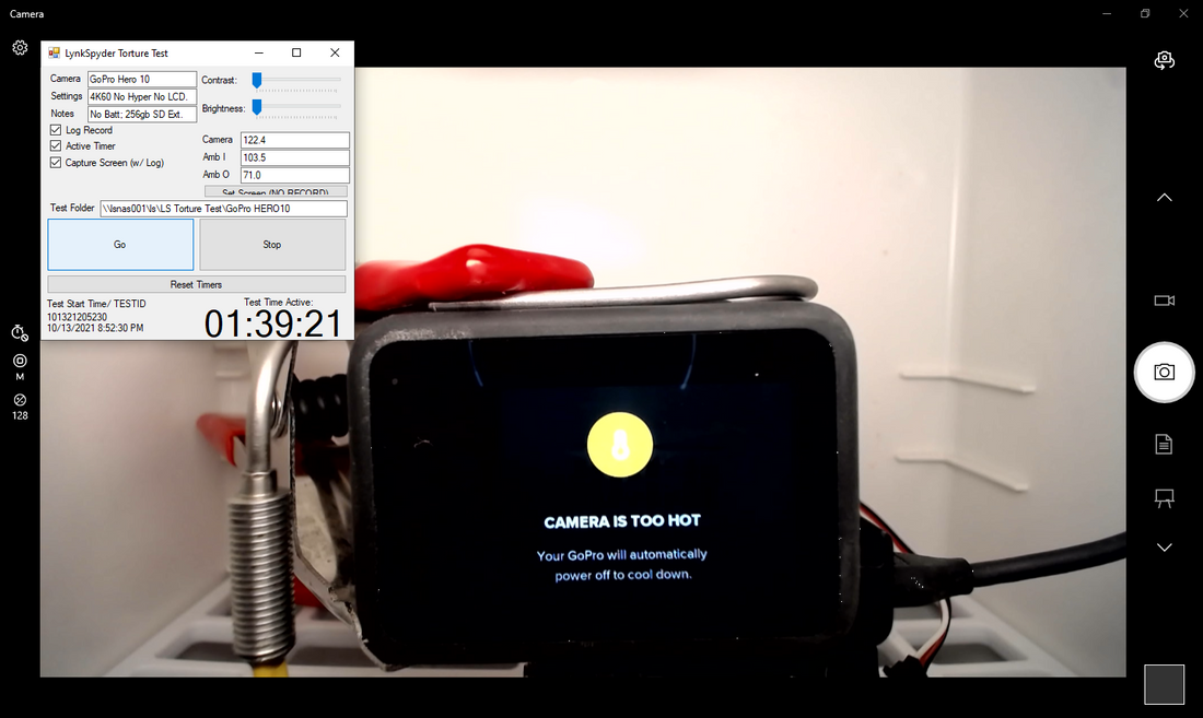 GoPro HERO 10 4K/60, No Battery, 38C/100F (Test ID 101321205230)