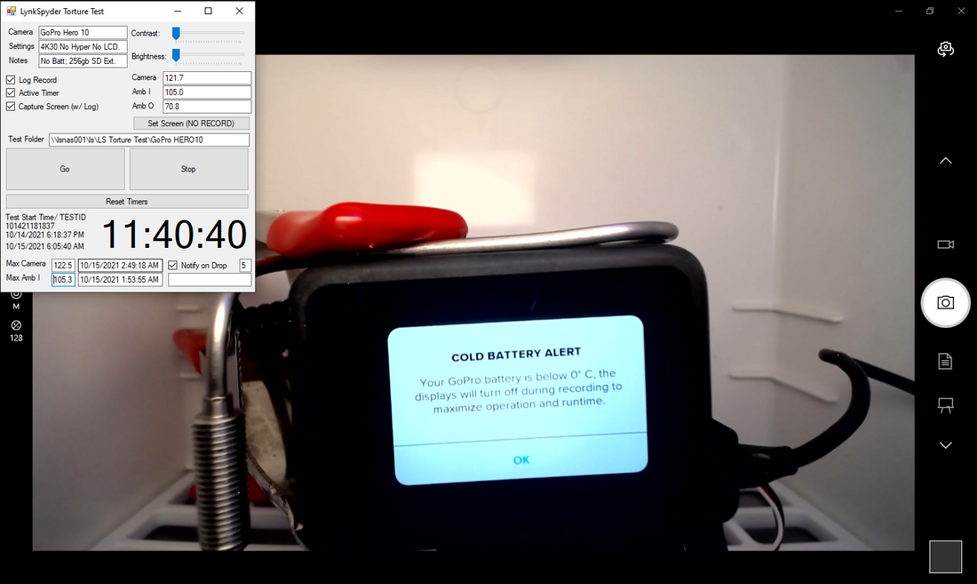 GoPro HERO 10 4K/30, No Battery, 38C/100F (Test ID 101421181837)