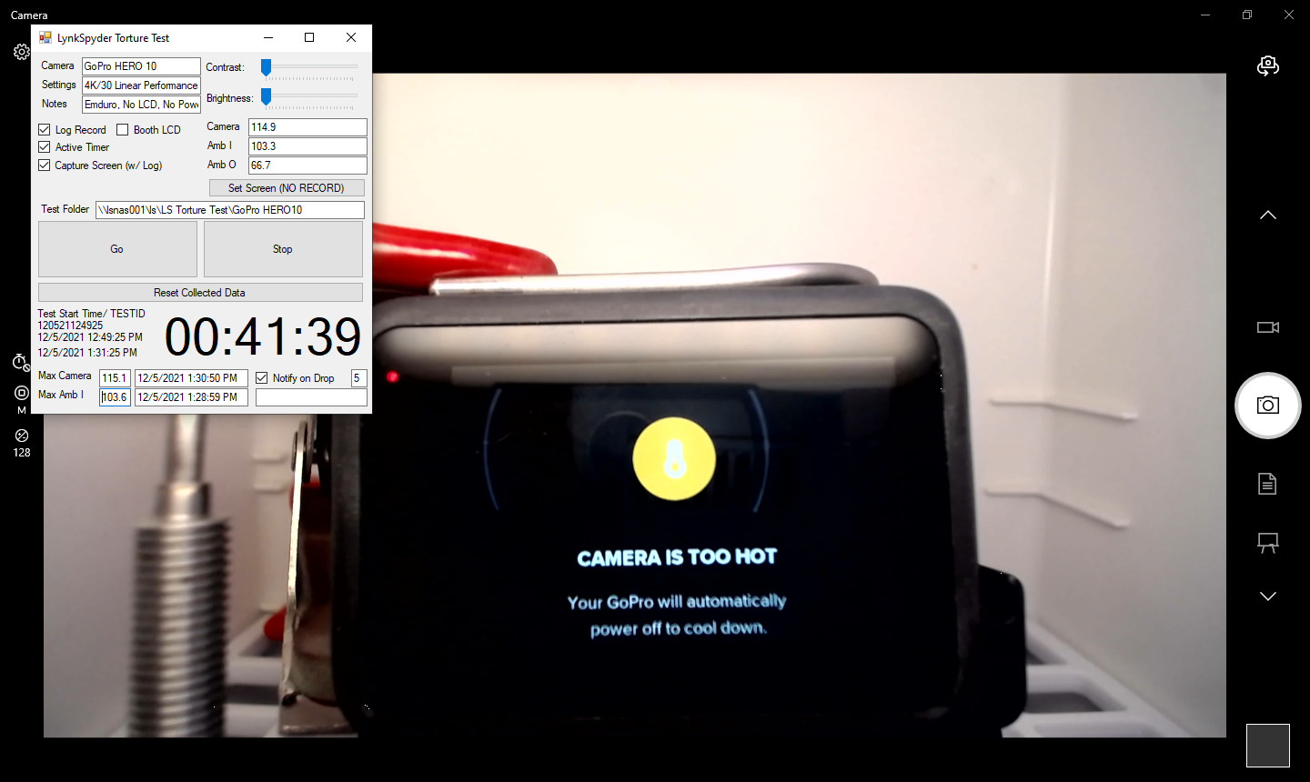 GoPro HERO 10 4K/30, Enduro Battery, 38C/100F (Test ID 120521124925)