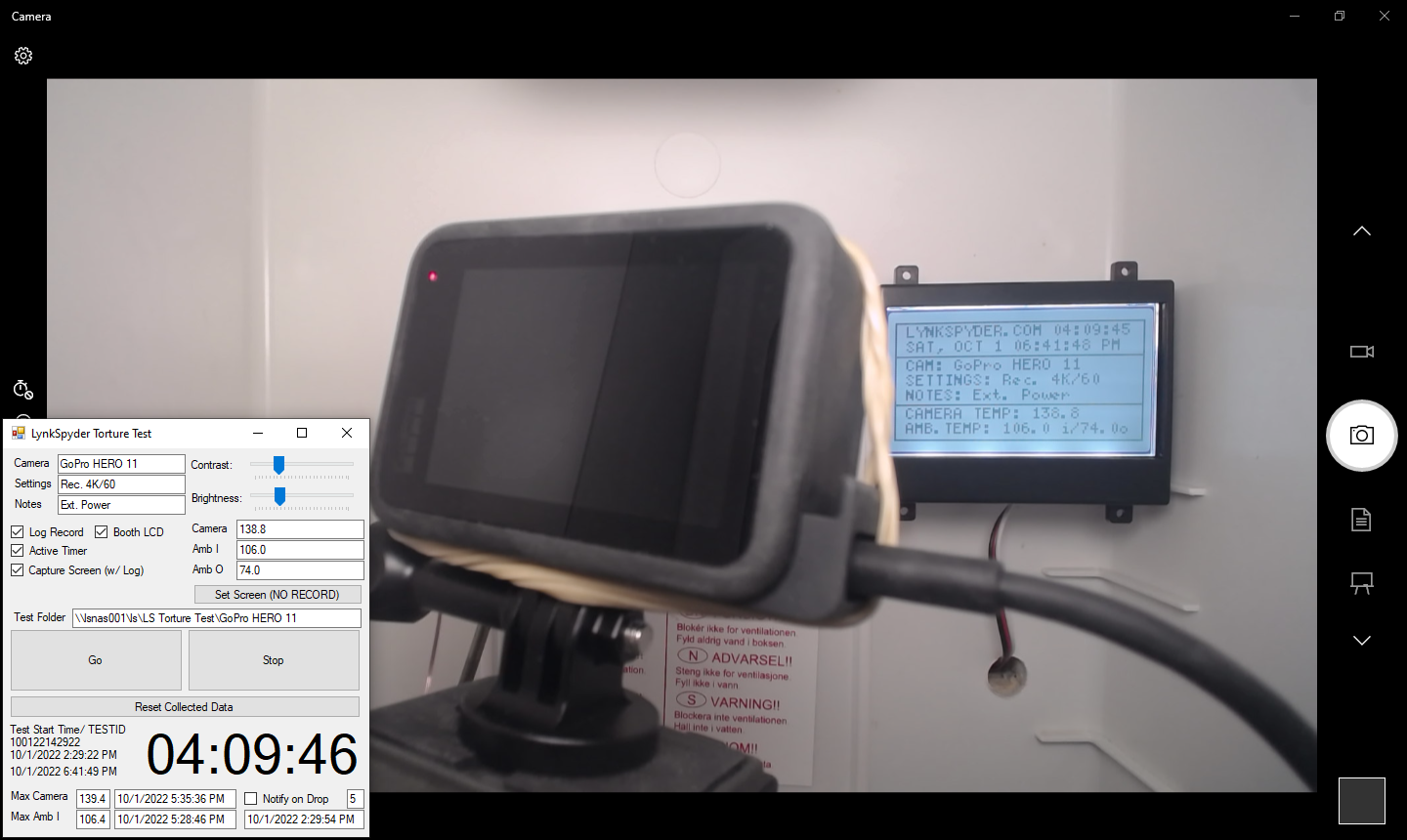 GoPro HERO 11 4K/60, External Power, 100F (TEST ID 100122142922)