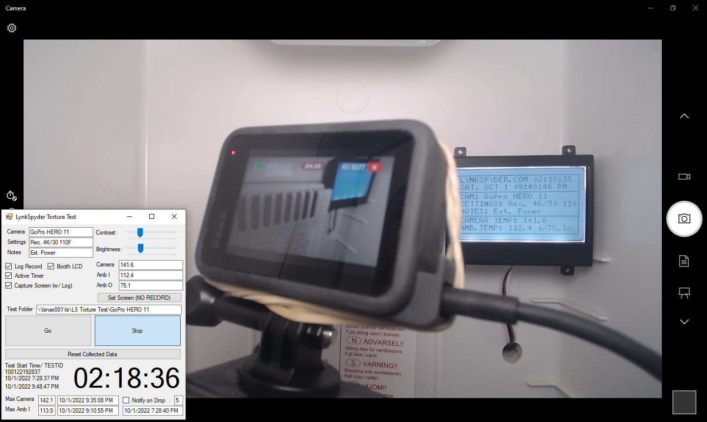 GoPro HERO 11 4K/30, External Power, 110F (TEST ID 100122192837)