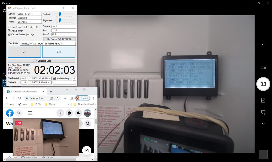 GoPro HERO 11 Black Live Stream, External Power, 110F (TEST ID 011023202729)