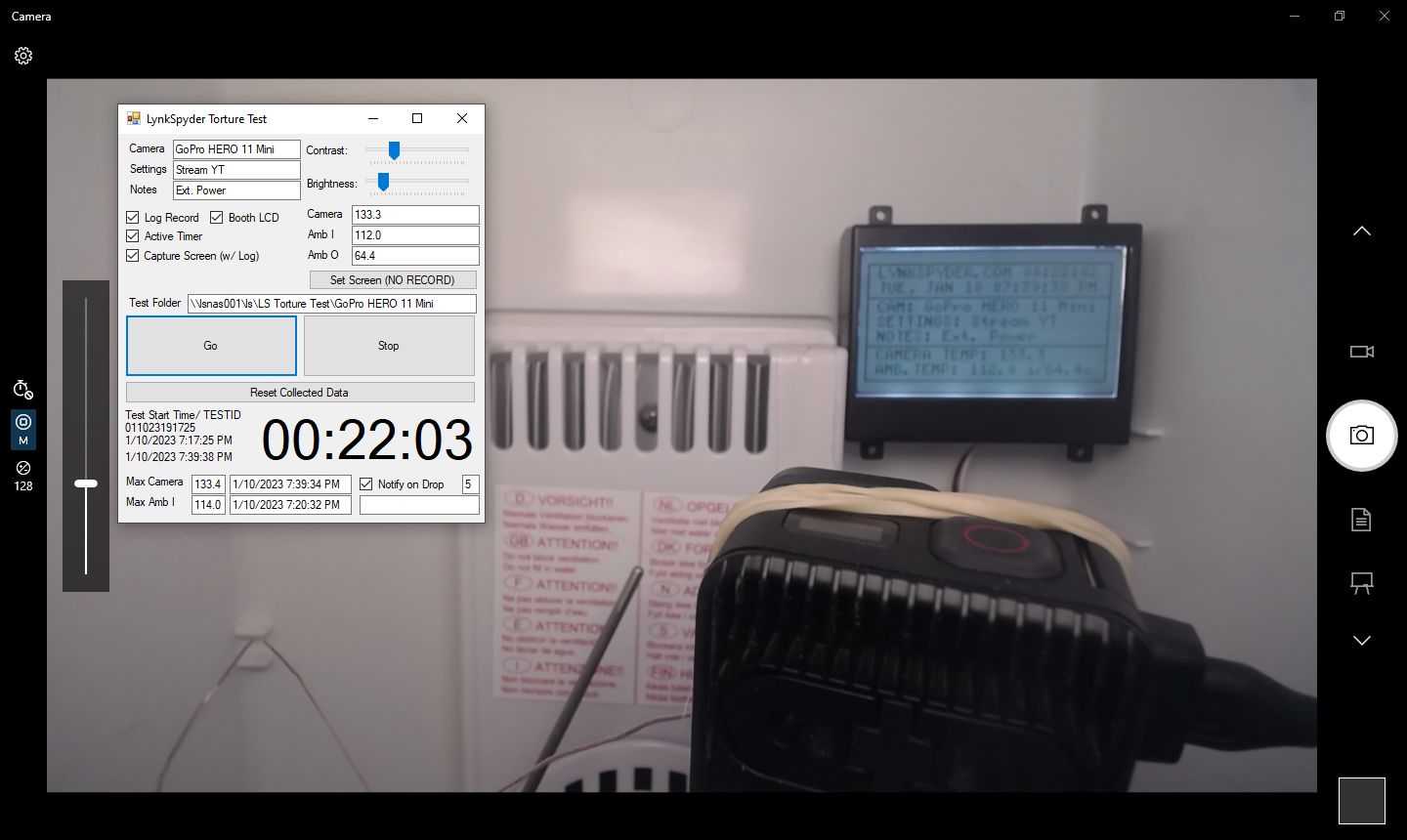 GoPro HERO 11 Mini Live Stream, External Power, 110F (TEST ID 011023191725)